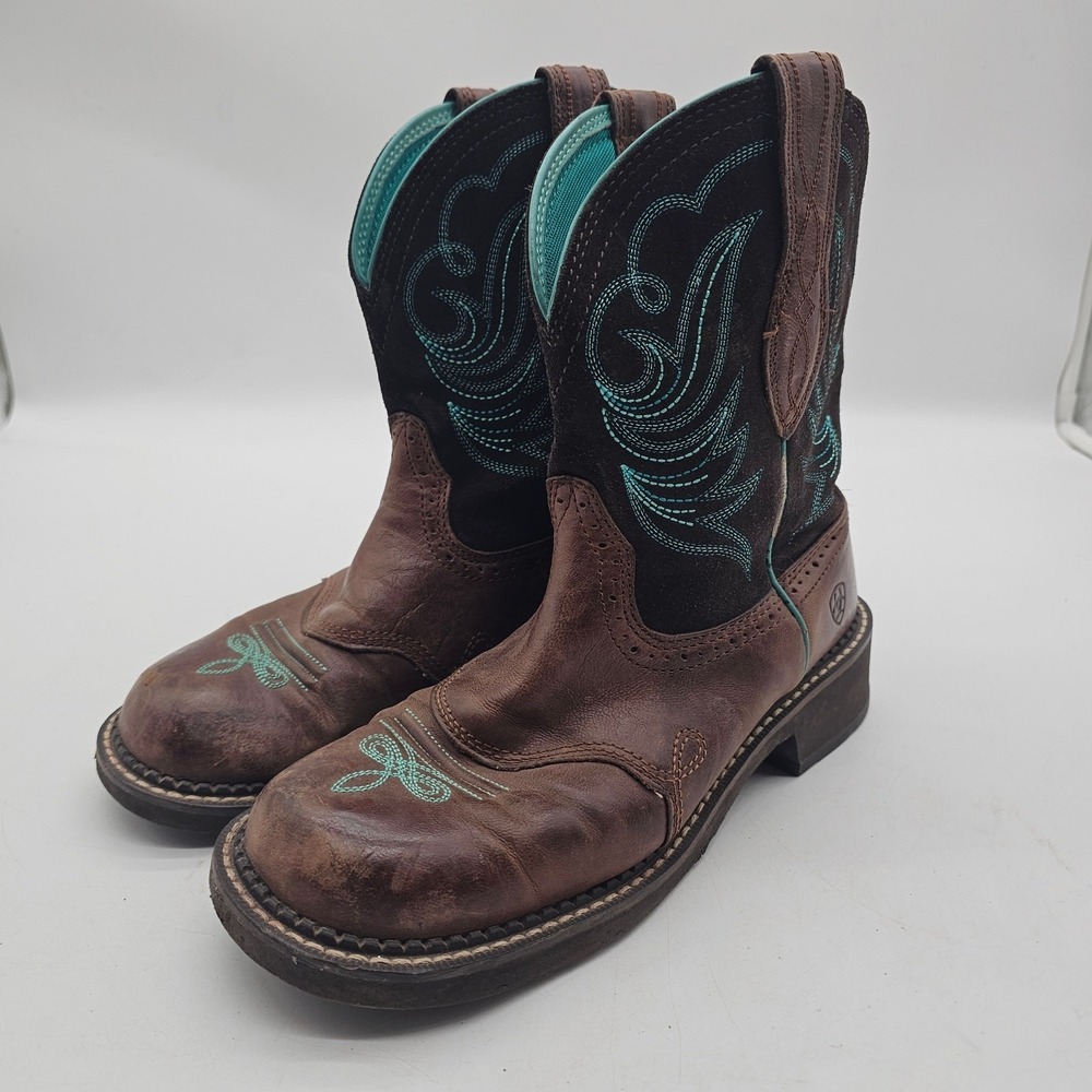 Ariat Fatbaby Women's Heritage Western Boots Size 9.5B Cowboy Rodeo brown teal